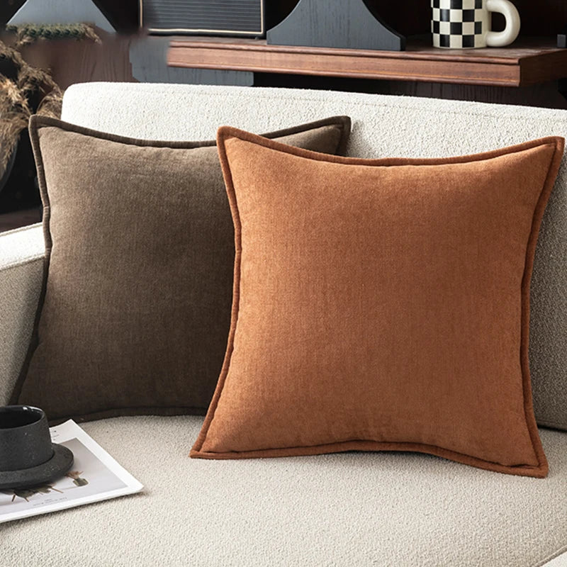 housse coussin carré velours moderne canapé lit salon décoration maison couleur marron bleu