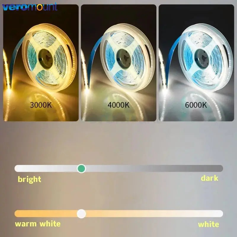 ruban led cob 12v 24v blanc jaune 50000h adhésif moderne 8mm 10mm lisse