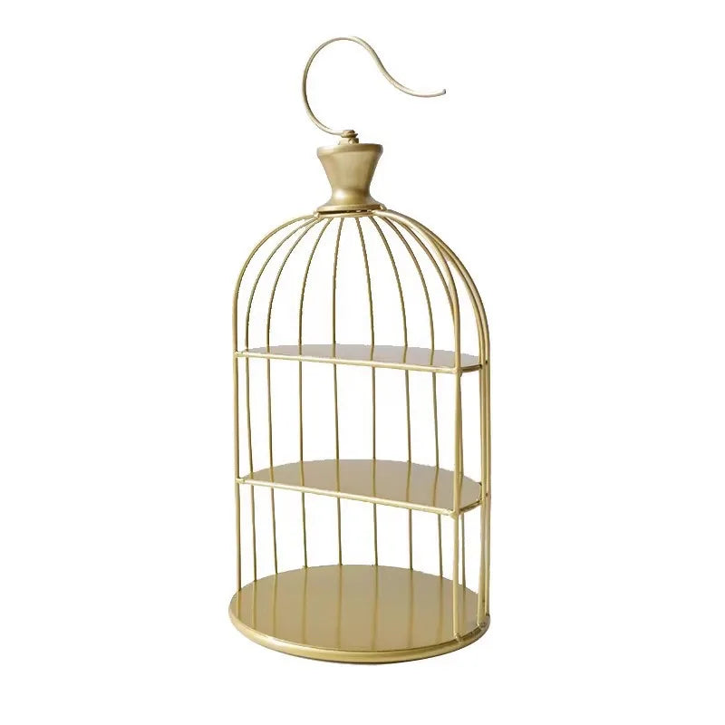 présentoirs gâteaux cage métal doré blanc grille vintage élégants anse crochet tartes fruits