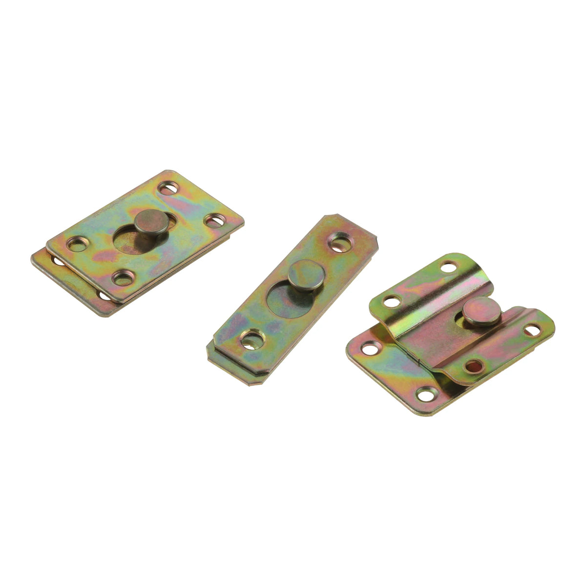 fixations métalliques industrielles couleur irisée travaux bois vert jaune bronze violet