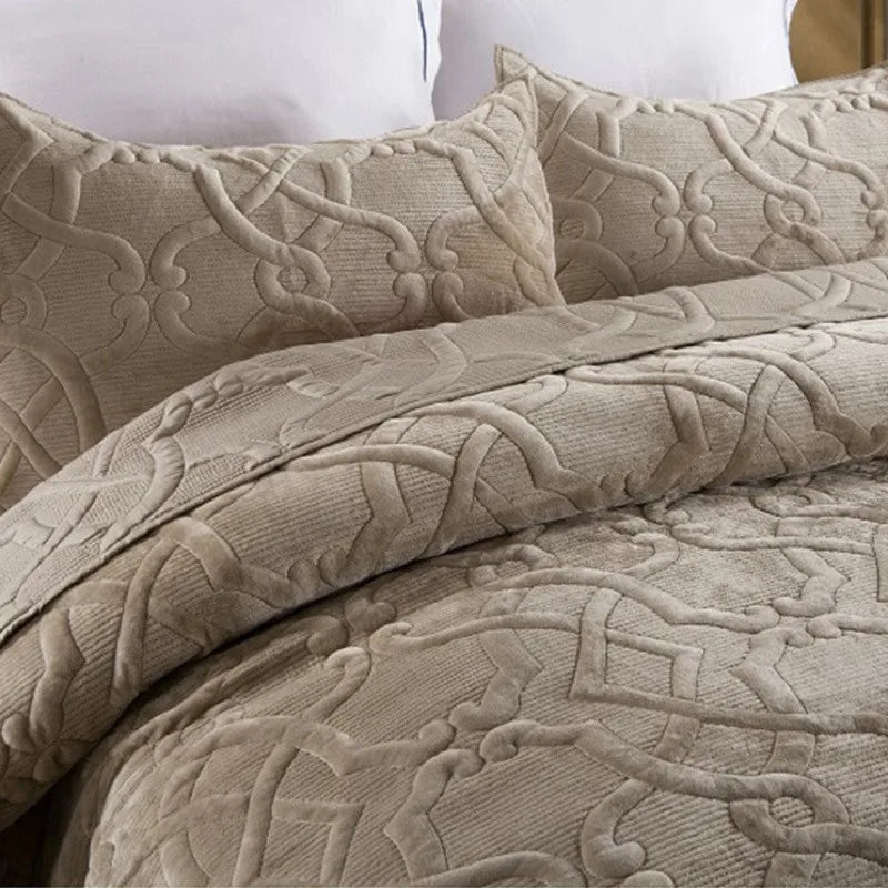 ensemble literie géométrique doux beige taupe chambre coucher couverture taies oreillers texturées