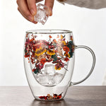 tasse verre double paroi fleurs séchées transparente poignée 380ml résistante chaleur déco floral