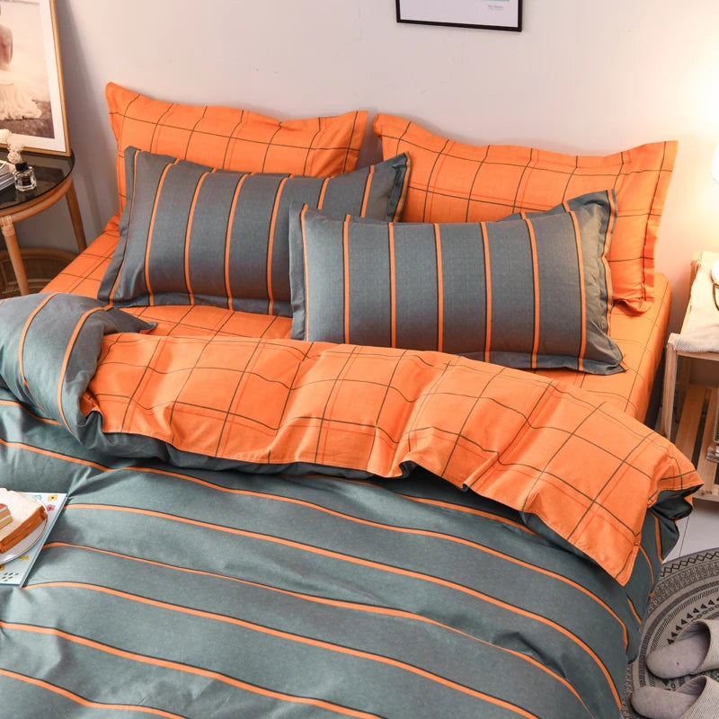 Détail du motif géométrique rayé réversible gris et orange
