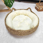 coussin rembourré chat tissé rotin rustique beige clair douillet 34cm 40cm 45cm opaque