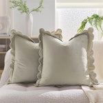 housse coussin moderne motif bordure dentelée orange marron gris rose beige blanc polyester coton