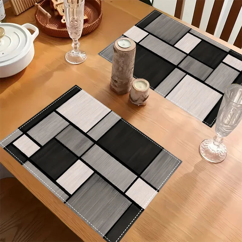 tapis table moderne carreaux géométriques noir gris lin adhésif 30x40cm set festifs