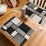 tapis table moderne carreaux géométriques noir gris lin adhésif 30x40cm set festifs