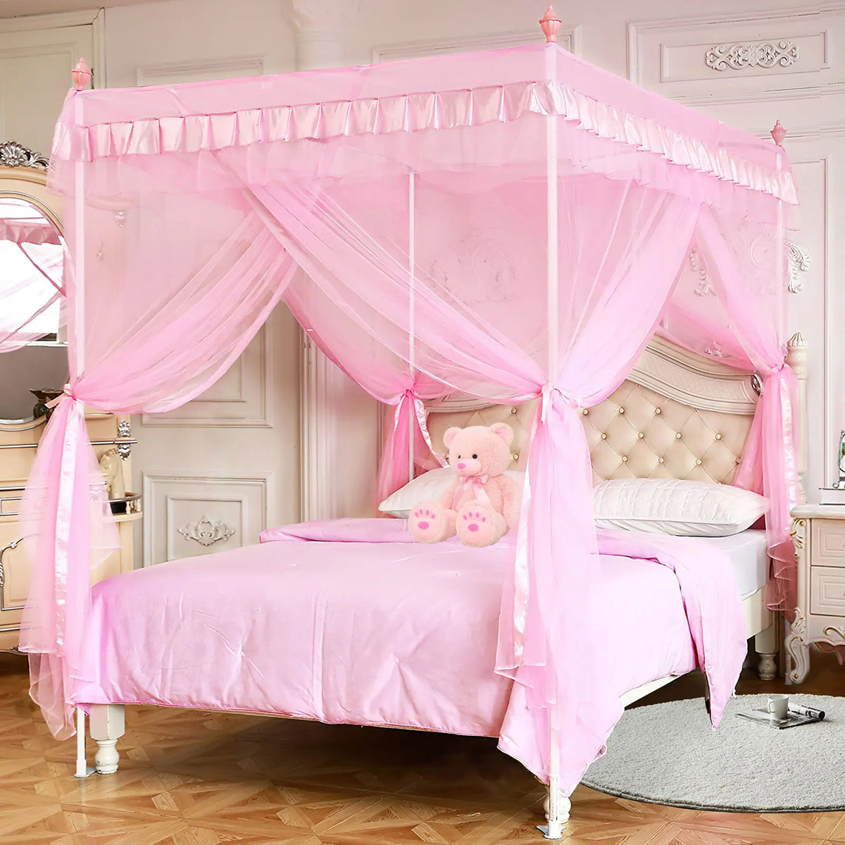 rideau lit princess rose transparent tissu fin fantasy unic sex enfants extérieur plié