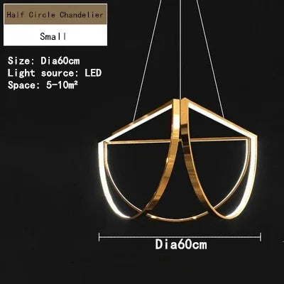 suspension lumineuse or contemporaine minimaliste géométrique demi cercles superposés opaques chaînes câbles électriques