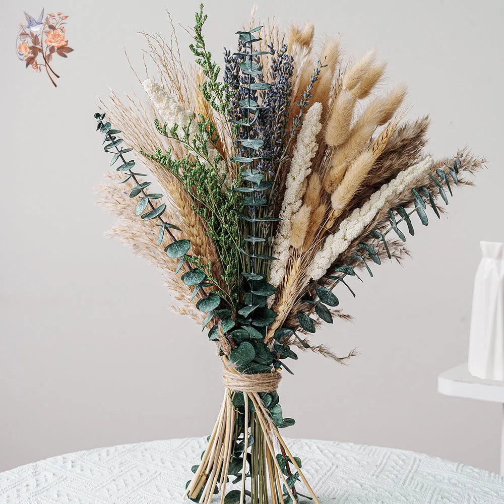 bouquet fleurs séchées naturelles divers motifs floral decoration maison anniversaire baby shower vert beige