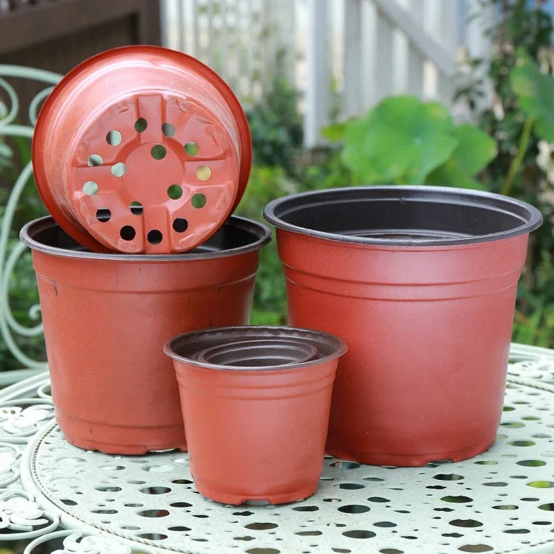 pots fleurs plastique rouge brun moderne grille drainage 10cm 12cm 9cm