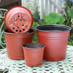 pots fleurs plastique rouge brun moderne grille drainage 10cm 12cm 9cm