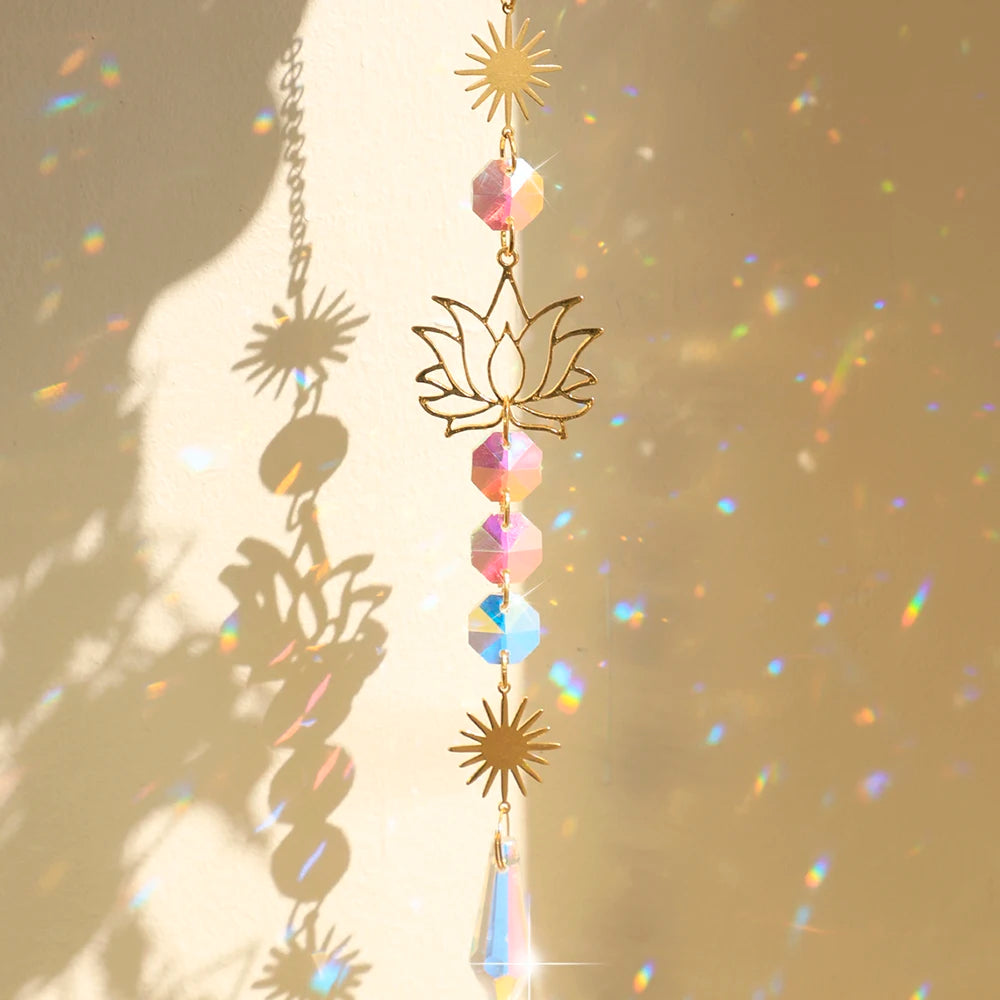 décoration murale suncatcher or multicolore fleur lotus artisanal bohèmeextérieur chambre jardin