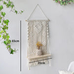 étagères suspendues macramé boho rustique étagères plantes vase céramique cadre photo coussin franges