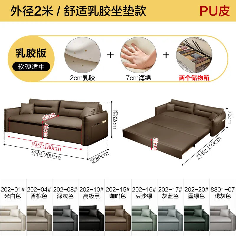 canapé lit moderne marron clair simili cuir scandinave confortable coussins salon maison