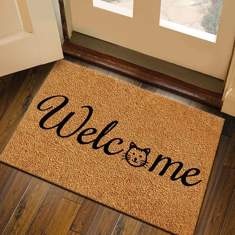 tapis d'entrée imperméable polyester antidérapant motif floral moderne bienvenue marronclair résistant