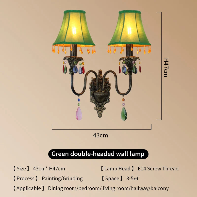 lampe murale classique fer forgé tissu rouge vert bleu marron