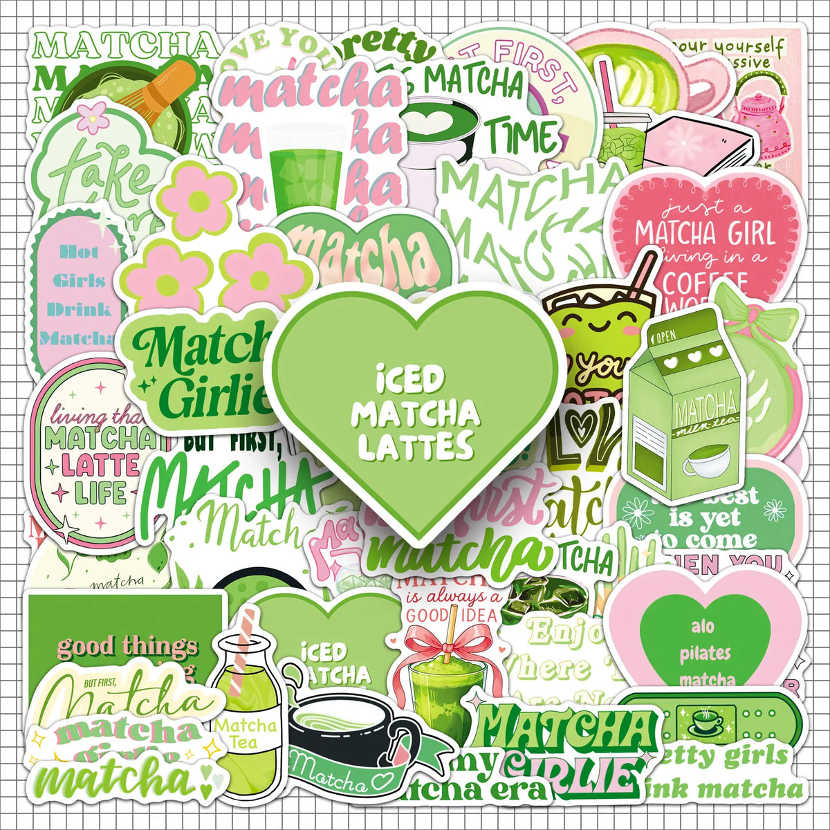 stickers graphiques moderne vert rose blanc adhésifs pack 50 pièces différents motifs floral