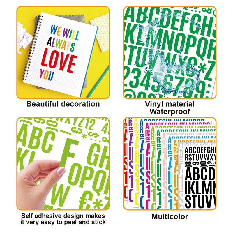 sticker autocollant lettre chiffre symbole multicolore classique deco papeterie scrapbooking journal agenda planificateur álbum