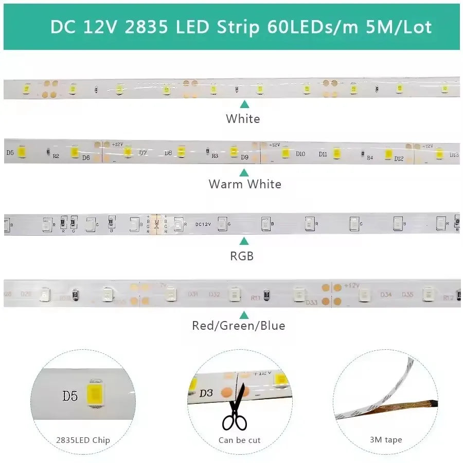 ruban led vert 12v 5m adhésif smd ip20 moderne non étanche