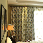rideau classique feuilles stylisées beige bleu vert jaune opacité plissé général salon chambre