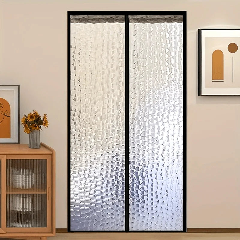 rideau porte blanc noir motif hexagonal semi transparent moderne 90x210cm
