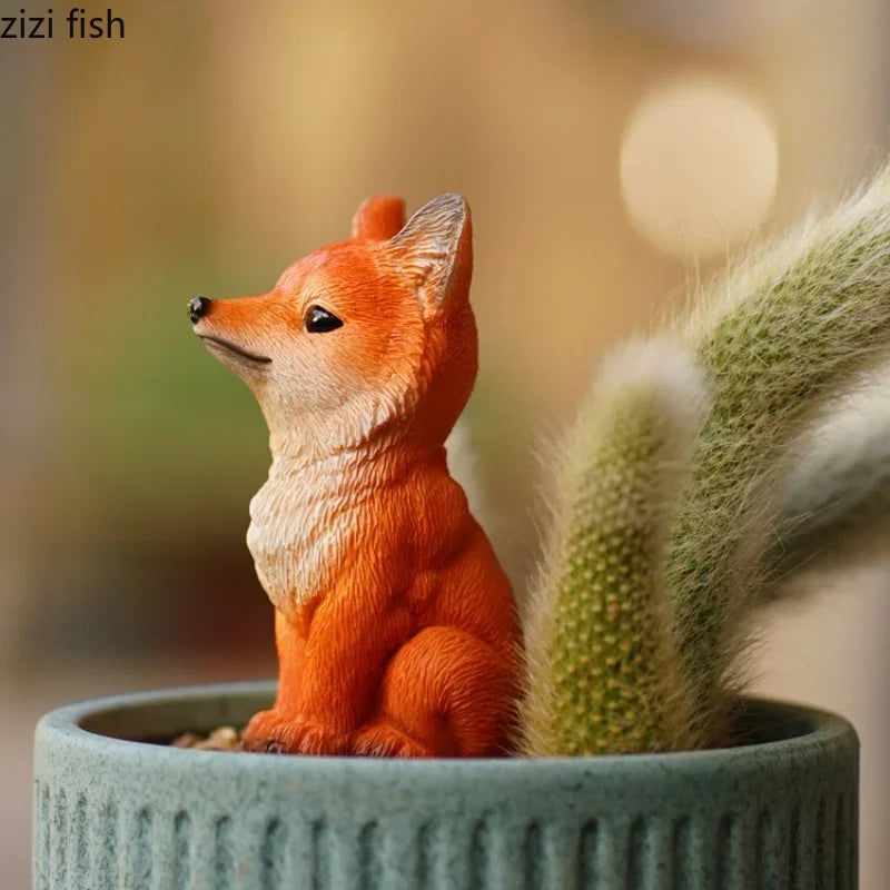 statuette renard fourrure résine moderne décoration intérieure animal compagnie ornement blanc orange