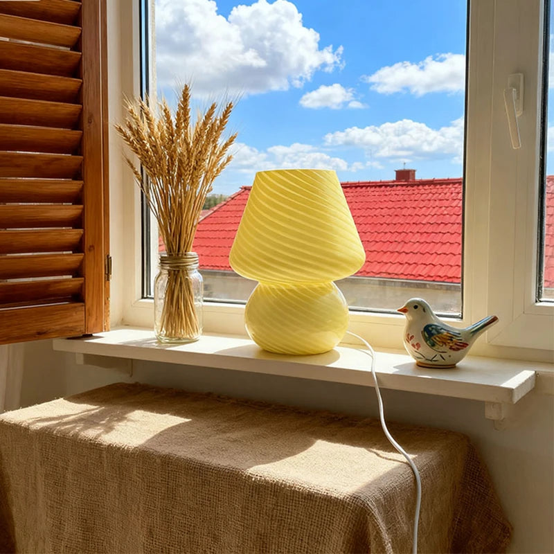 lampe table verre moderne jaune bleu transparent flux lumineux 60 249 led certification rohs