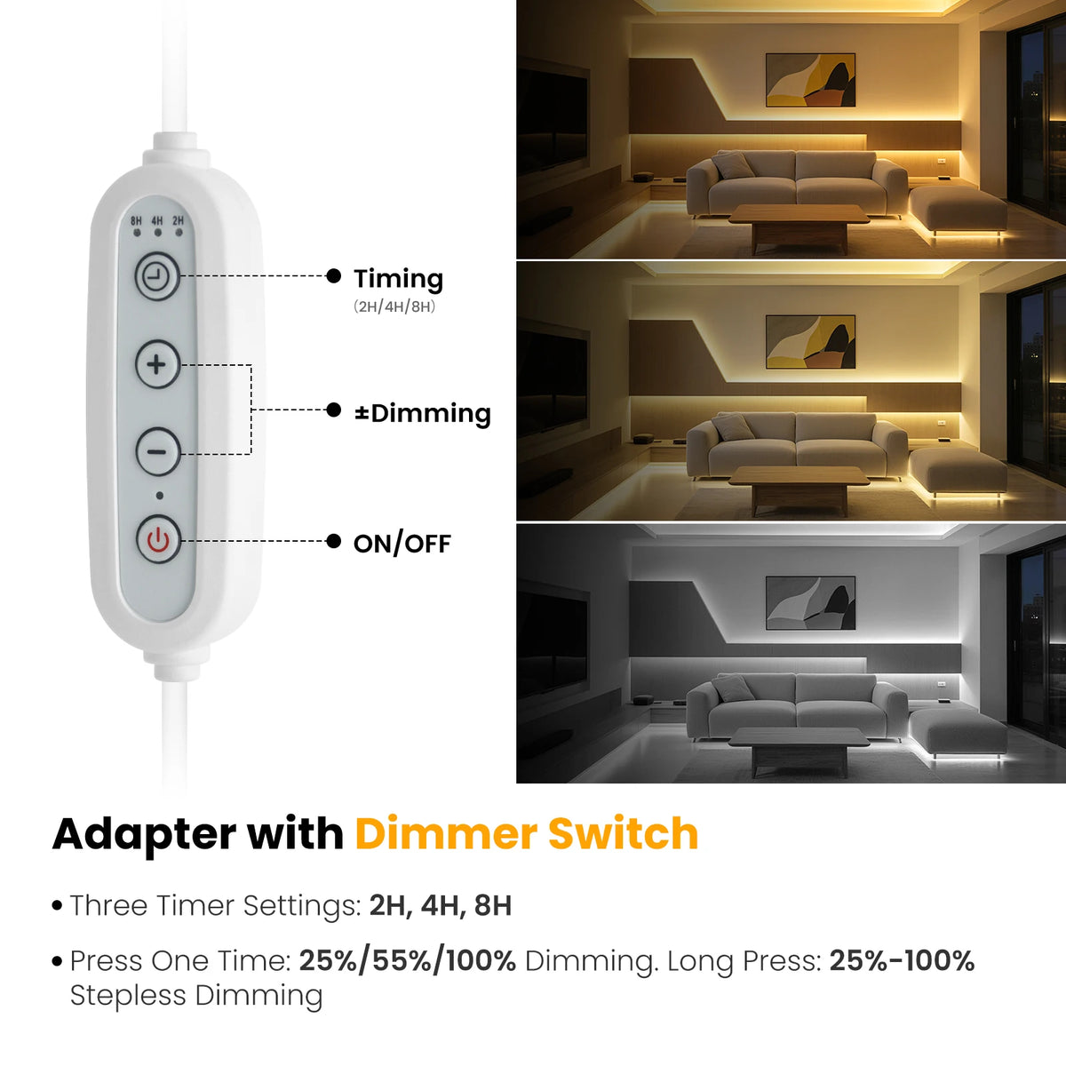 adaptateur led commutateur atténuation blanc moderne câble puissance 100cm prises eu uk us