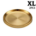 assiettes acier inoxydable or argent rondes modernes différentes tailles buffet dessert pizza