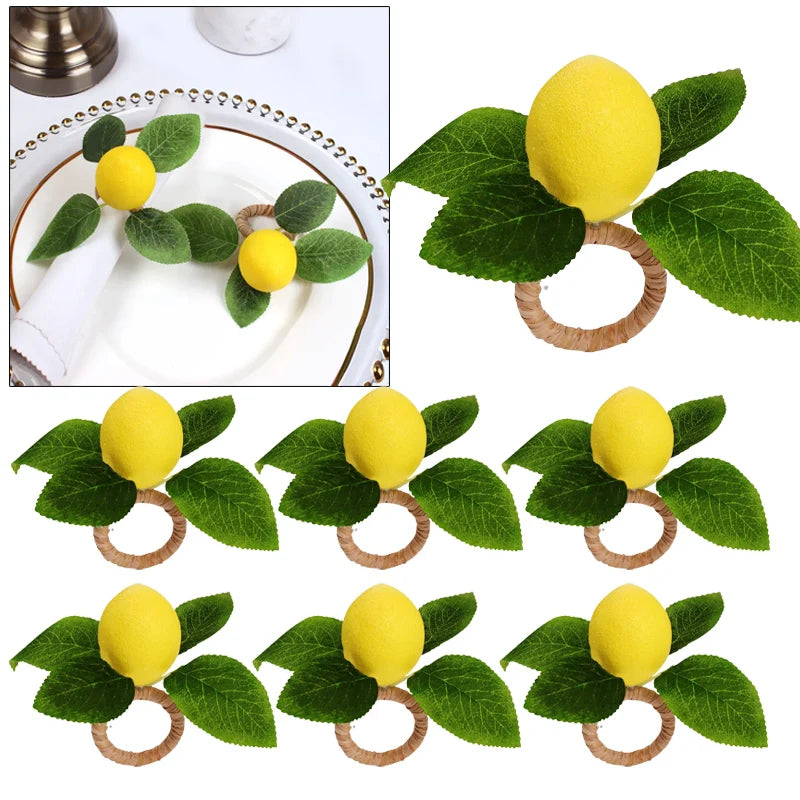 anneau serviettes citron feuilles vertes deco naturelle table occasionnelle festive respectueux environnement pack variante