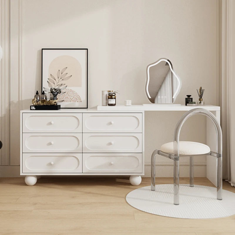 coiffeuse miroir blanc minimaliste moderne commode tiroirs noirs chambre meuble maquillage