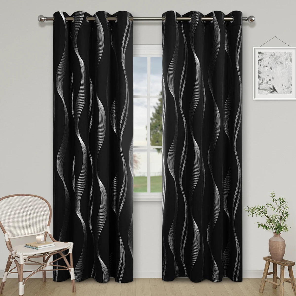 rideau moderne polyester opaque motif rayures ondulées gris blanc rose noir rouge salon chambrehôtel