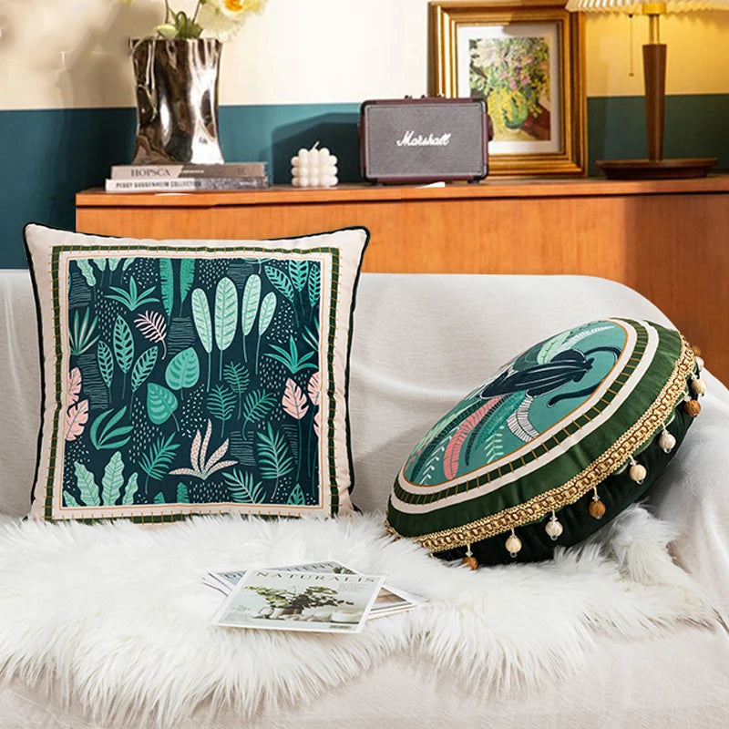 housse coussin velours motif végétal bohème chic carré decoratif voiture maison
