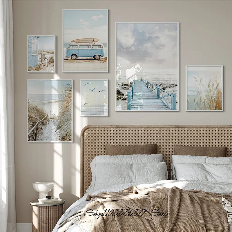 paysage marin plage océan boho art aquarelle tableau decor maison vertical sans cadre