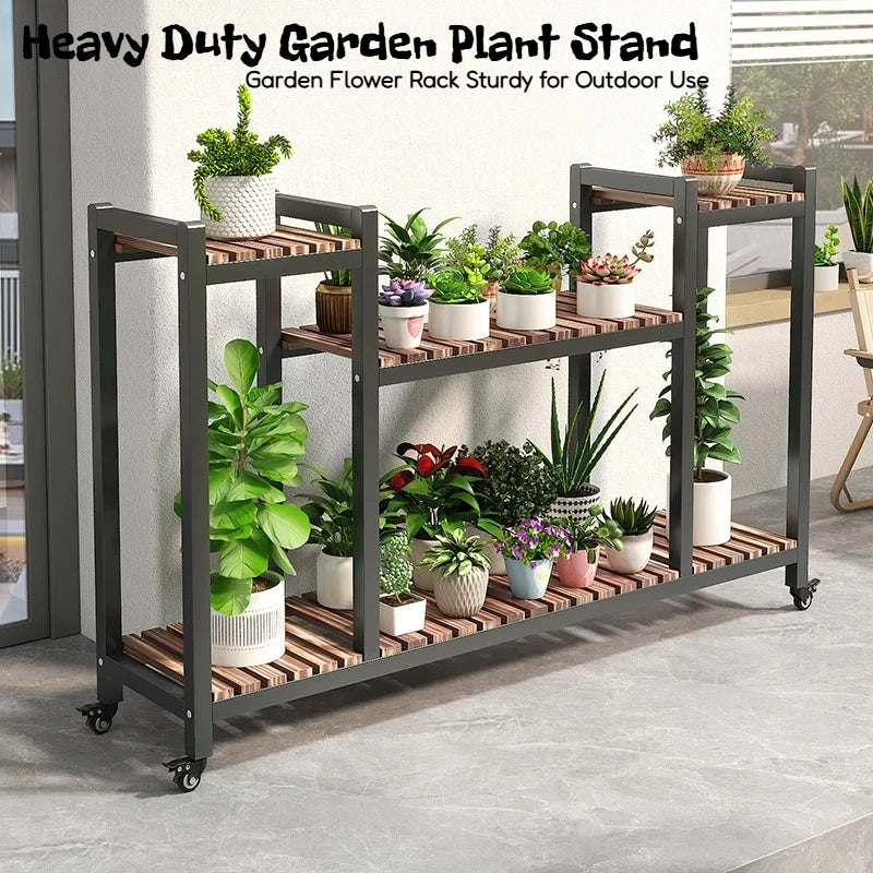 support plantes moderne niveaux gris métallique bois naturel assemblage facile