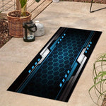 tapis noir bleu blanc hexagones moderne antidérapant extérieur intérieur garage salon chambre