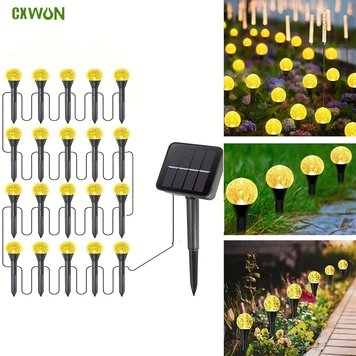 éclairage solaire extérieur moderne translucides noir jaune doré waterproof ip65 30 led
