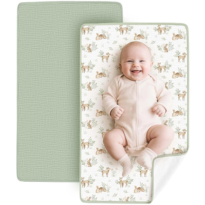 tapis change bébé fleurs animaux coton muslin couche impermécable doux moderne trisousse terry