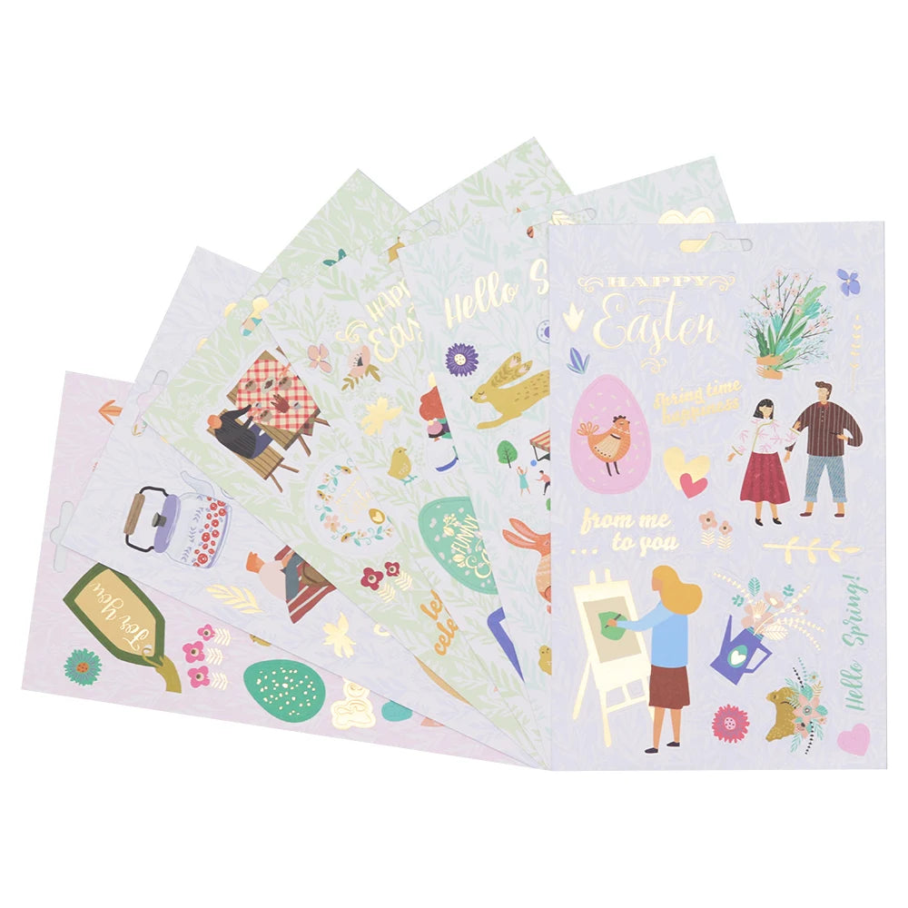 sticker ensemble pâques printemps lapins fleurs coeurs cartoon coloré journal scrapbooking CREATIVITE DECORatif