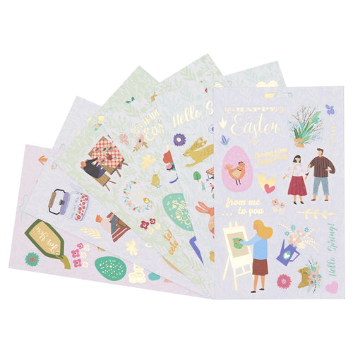 sticker ensemble pâques printemps lapins fleurs coeurs cartoon coloré journal scrapbooking CREATIVITE DECORatif