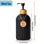 distributeur savon liquide noir blanc rayures moderne pompe pression étiquette bois savon shampoo conditioner
