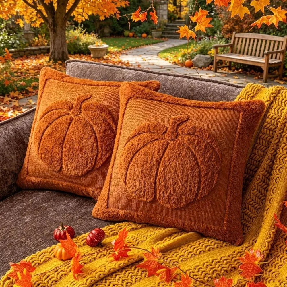 taies d'oreiller citrouille orange beige motifs imprimés jacquard doux polyester opaques maison