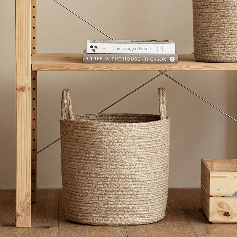 paniers rangement rotin pliables beige clair tissés utilisation multiple respectueux environnement moderne rustique poignées