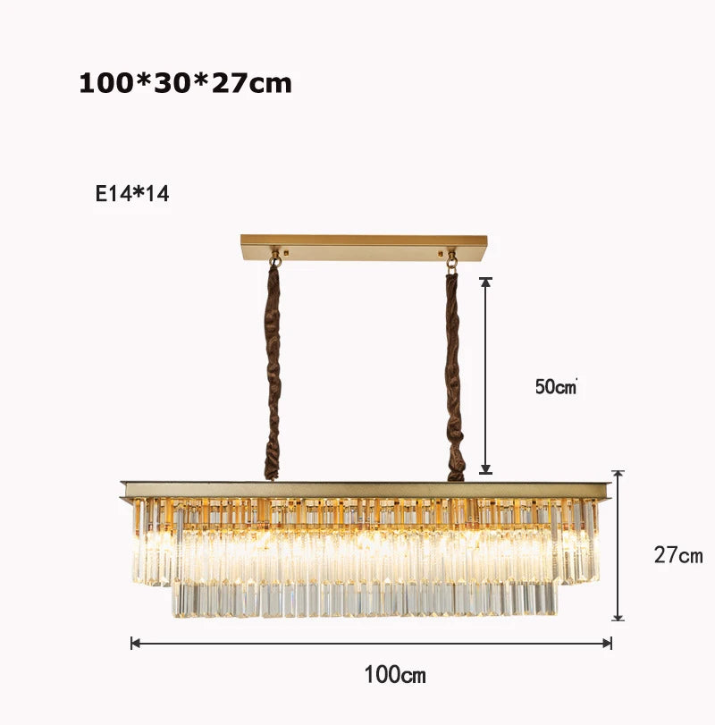 lustre moderne élégant doré transparent prismes géométriques câble led chambre salle mangerhôtel