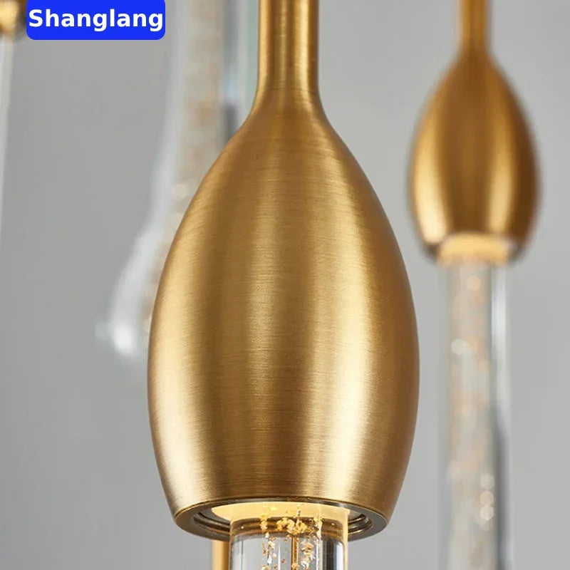 suspension lumineuse moderne or paillettes transparente élégante 18 lumières spiral led
