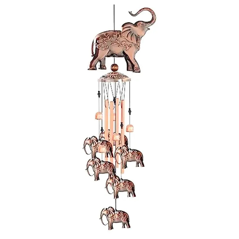mobile musical vent éléphants bronze cloches décoratives asiatique suspension papillons gravures complexes