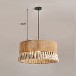 lampe suspendue tissu tressé boho chic beige doré franges blanches 40cm 50cm 60cm