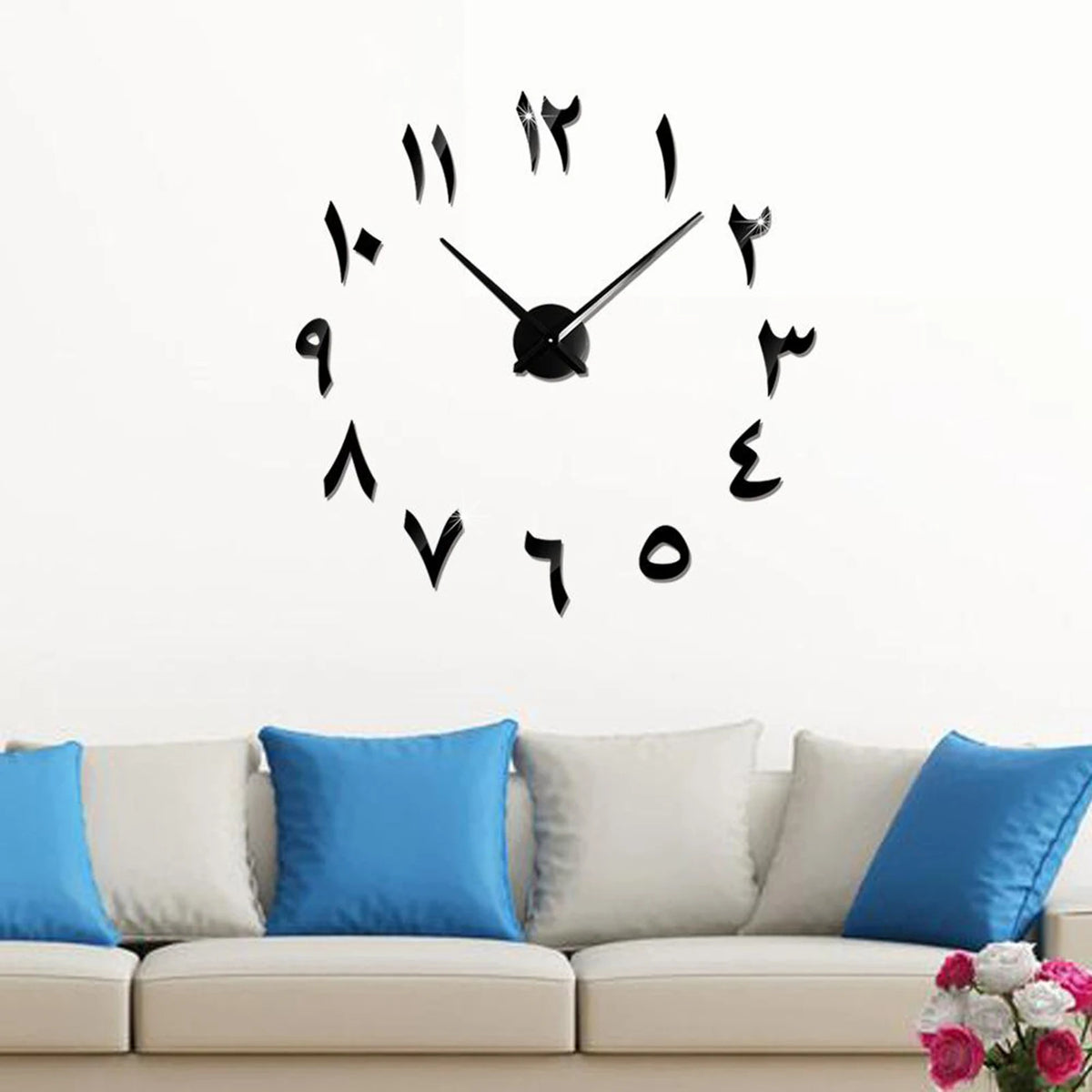 horloge murale décorative moderne abstraite 80cm argentée dorée noire aiguille