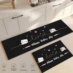 tapis cuisine noir gris anti fatigue antidérapant moderne graphique ustensiles cuisine coeurs